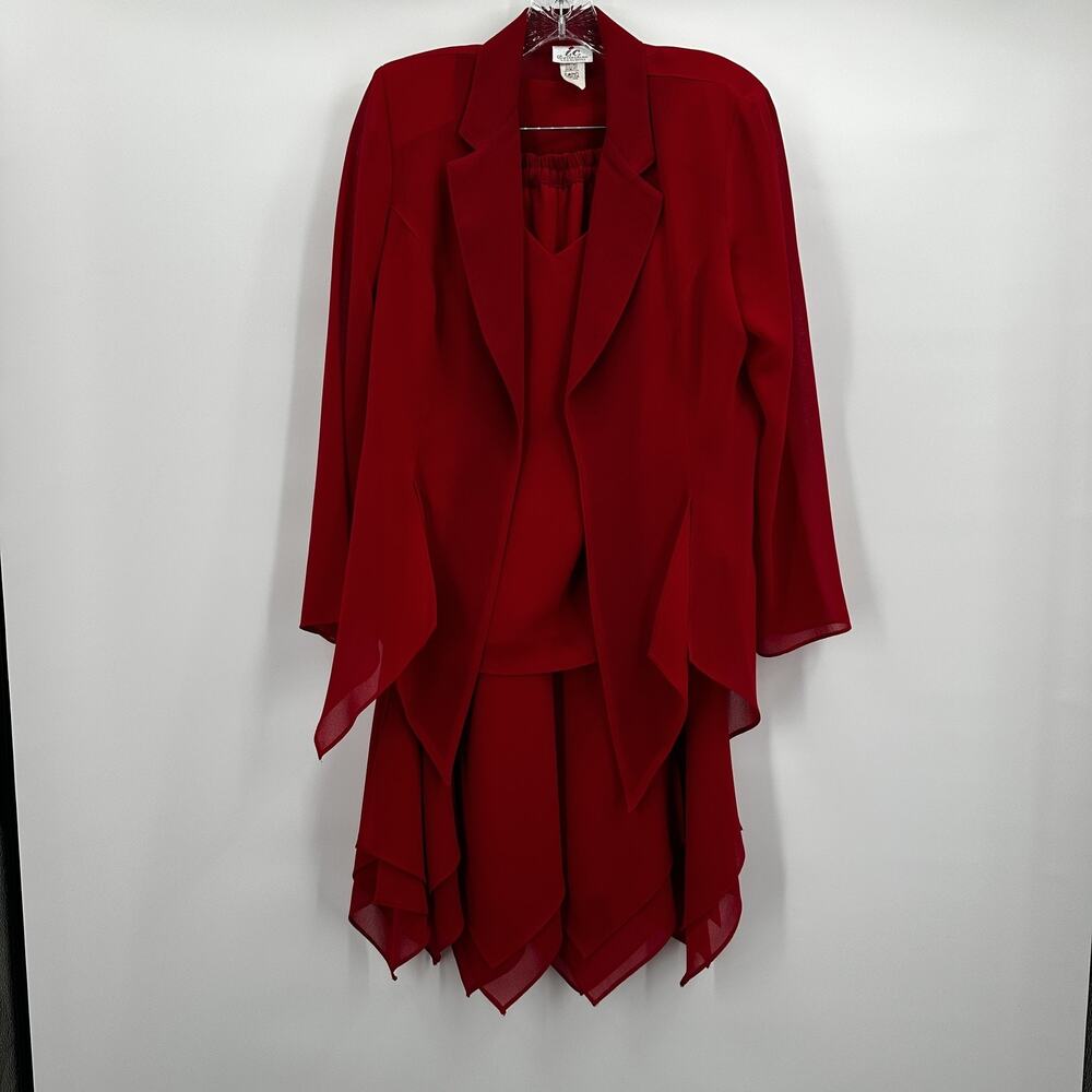 IC Collection Jacket Skirt Top Set Womens Medium Layered Hem Made in USA Chic